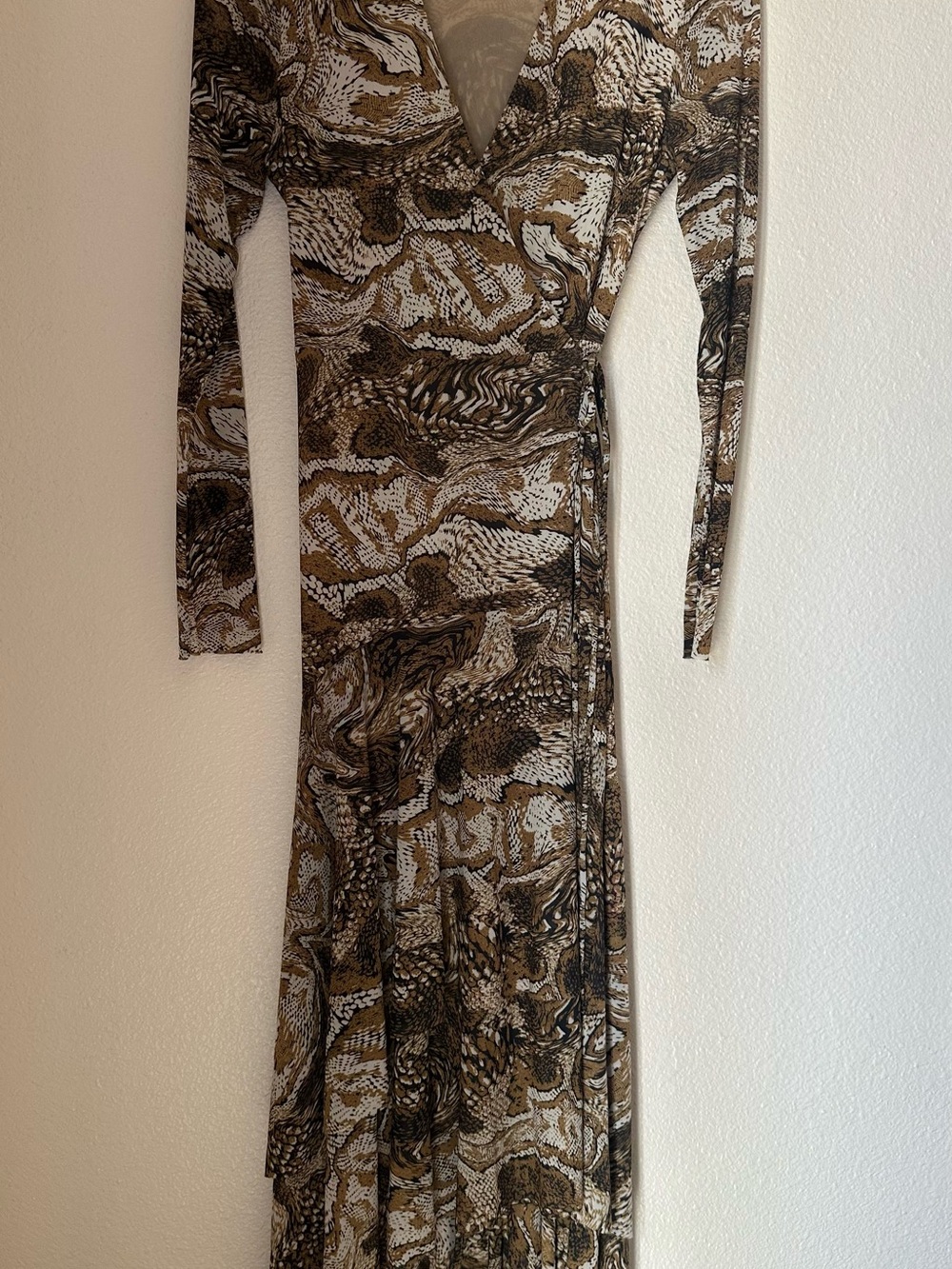 GANNI Tigers Eye Mesh Brown Maxi Dress Wrap Size EU 38 US Medium Or 8/10 Animal - Picture 3 of 11